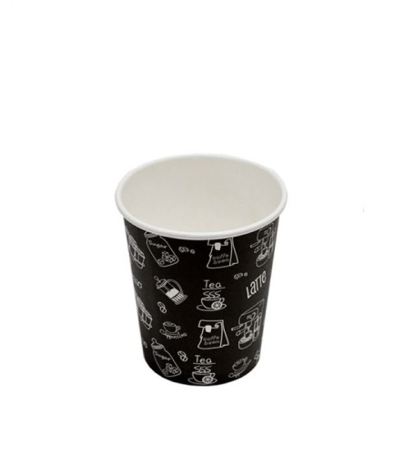 Однослойный бумажный стакан для горячего 250 мл (50шт/уп), черный с рисунком