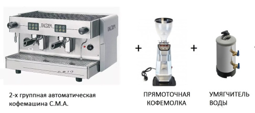Аренда двухгруппной рожковой кофемашины Italcrem + Кофемолка + Умягчитель